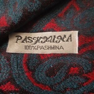 Pashmina Red and Teal Scarf With Black fringe 33 X 36